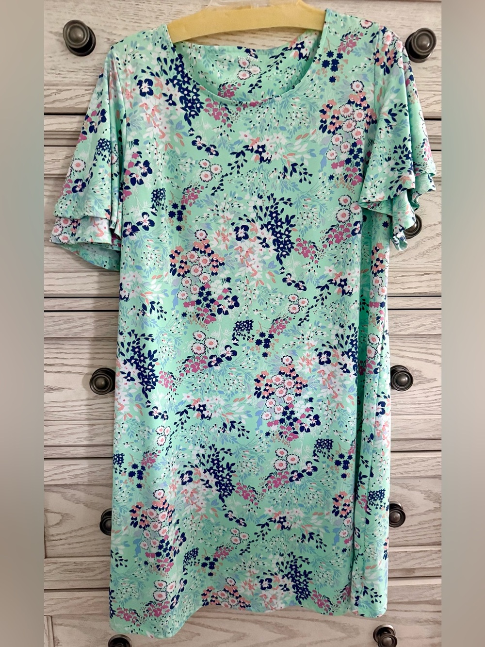 Kim Rogers Mint Floral Dress with Navy and Pink Accents